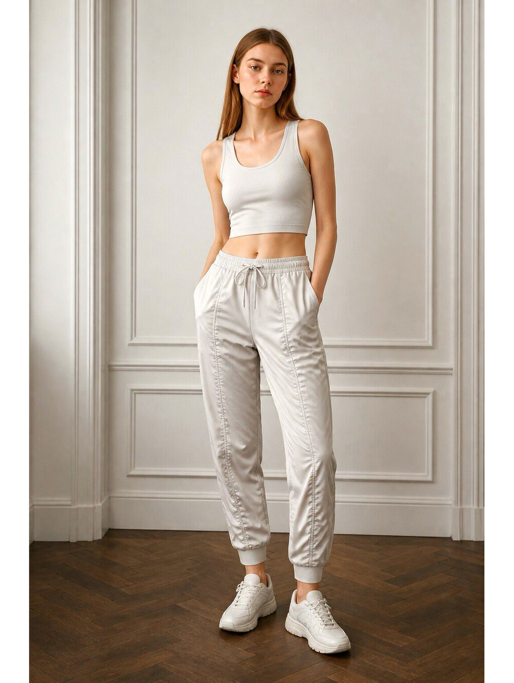Athleta Attitude Jogger Women’s Pants Size 10 Beige Drawstring Elastic Pockets